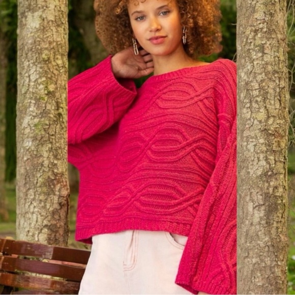 POL Sweaters - New! POL Red Magenta Slouchy Relaxed Knit Sweater